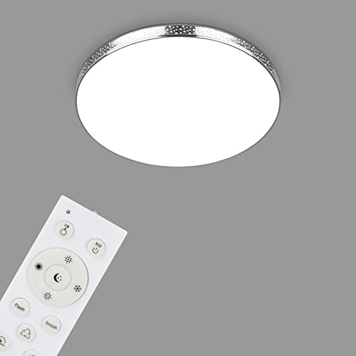 BRILONER Leuchten - LED Bad Deckenleuchte Glitzereffekt, RGB Badlampe, IP44 LED Badezimmerlampe, Farbtemperatur einstellbar, Chrom, 355x65 mm (DxH), 3679-018