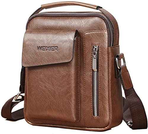 ANPTER Bandoleras Hombre BolsoHombre de Cuero Pequeño Mariconeras para Hombres Crossbody Piel Shoulder Bag Teléfono Cartera Monedero Bolso Mensajero Correa Ajustable(Marrón