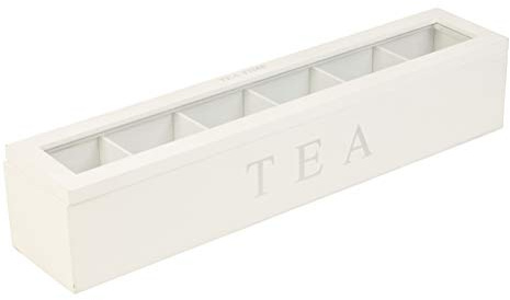 TOPINCN Divided Storage Organizer Container with 6 Compartments Food Storage Bin Wooden Tea Drawer Box Pantry Bin for Snacks Tea Bags Coffee Sugar (White)