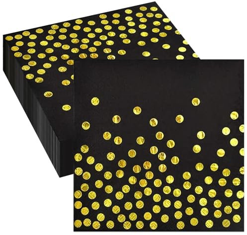Wentsent Servietten Schwarz Gold, 100 Stück Goldfolie Gästeservietten, Golddruck Gepunktete Einweg Papier Servierten, Papierservietten für Geburtstag, Hochzeiten, JubiläEn, (HA3096-0204-100P)