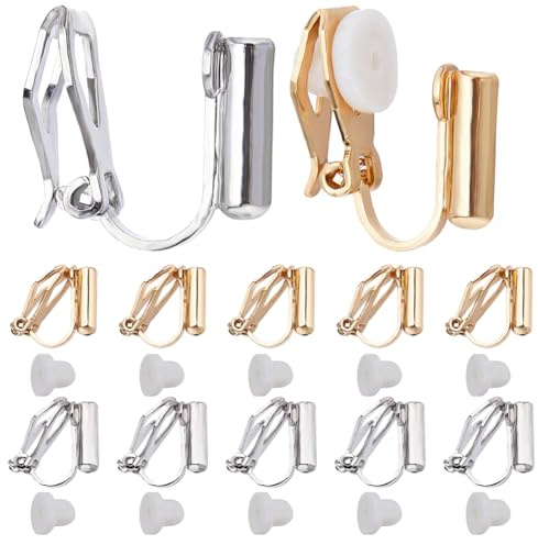 SUNNYCLUE 1 Box 20 Stück Ohrring Clip Verschlüsse Zum Anklemmen von Ohrringen Ohrringe Konverter Rundes Flaches Tablett Ohrring Clips Nicht Durchbohrte Ohrringe Komponenten Für Die Schmuckherstellung