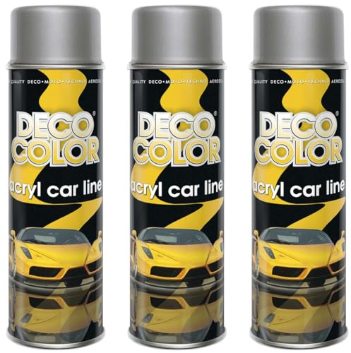 Deco Color 3er Sparpack ACRYL CAR LINE SILBER GLANZ RAL 9006 in 500ml - Lackspray für z.B. KFZ, Auto, Motorrad, Alufelgen, Stahlfelgen (3 Dosen 500ml Silber GLANZ)