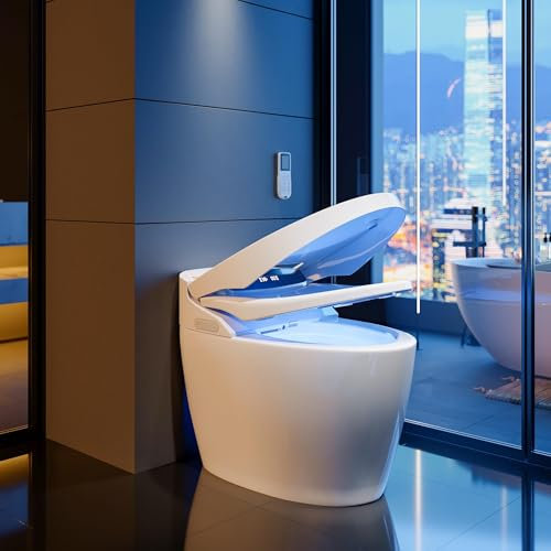 Homary Smart Toilet with Built-in Bidet, Auto Open/Close Lid Heated Seat White Elongated Japanese Toilet, Auto Flush, LED Display, Foot Sensor – Tankless One-Piece Bidet, 1.27 GPF, Vertical Outlet