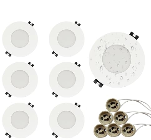 GY 6er LED Einbaustrahler inkl. GU10 Fassung, IP65 Einbauleuchten Für Badezimmer Küche, LED GU10 Einbaurahmen Decken Spot Weiß Rund, Fassung für MR16 LED Leuchtmittel, 35° Schwenkbar