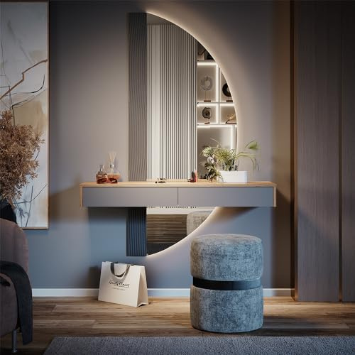 Vicco Schminktisch Melisa, Grau, 120 cm | mit 2 Schubladen, Flexible Höhe möglich, perfekt auf individuelle Bedürfnisse einstellbar