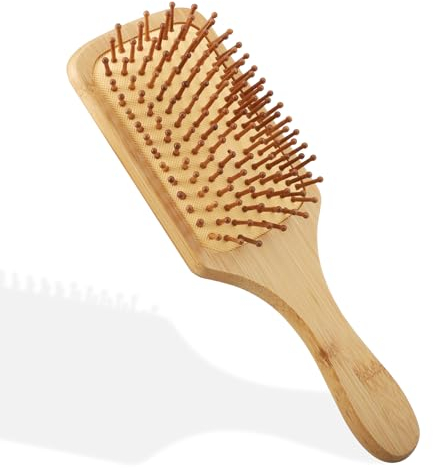 Spazzola per capelli in bambù con forcine naturali, pettine per massaggio in legno, rotondo, antistatico, anti-arricciatura, per donne, uomini e bambini (quadrato)