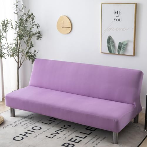 Hixingo Sofa Überzug Ohne Armlehnen, Anti-Rutsch Armloser Sofabezug Einfache Einfarbige Farbe Couch Überzug, Elastischer Sofabettbezug (3 Sitzer,Helles Lila)