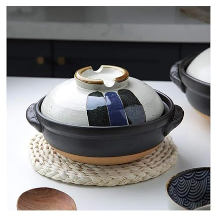 SFQEVHRZ Cacerola de cerámica， Olla Caliente de cerámica Japonesa Donabe Colorida, Cacerola Resistente al Calor con Tapa, Olla de Barro Redonda pequeña, Olla arrocera for guisos, sopas y Fideos