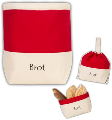 slowroom Sacchetto per il pane e la conservazione del pane 3 in 1 – Cestino per il pane in tessuto – Borsa per il pane in cotone – Contenitore per il pane 32 x 35 cm, rosso