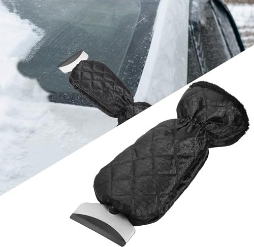 Huiguli Grattoir à Glace avec Gant, Grattoir Pare Brise Voiture avec Doublure en Chaud, Gant pour Pare-Brise de Voiture, Grattoirs à Neige pour Hiver Outil de Pelle à Neig, Noir