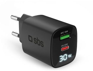 SBS Adaptateur Secteur USB-C LCD 30W, Power Delivery (3.0 PPS)