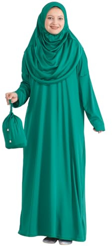 Prien bönkläder för kvinnor med radband väska hijab, islam damklädesset, abaya huvudduk, muslimska klänningar, khimar, Grön, 3XL-6XL