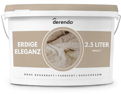 derendo Exklusive Wandfarbe beige 2,5L, hohe Deckkraft, Dispersionsfarbe innen, Innenwandfarbe Raumfarbe Erdige Eleganz matt, Deckkraftklasse 2, hochdeckende Innenfarbe Profi Qualität