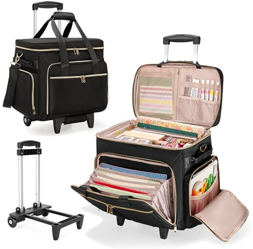 Prokva Bolsa con Ruedas para Álbumes de Recortes, Organizador de Carritos de Manualidades con Carrito Desmontable, Bolsa Organizadora de Suministros de arte para Artistas Artesanos y Profesores, Negro