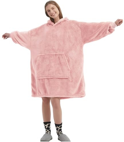 FELOVE Hoodie Decke Ärmeln Kuschelpullover Mit einer großen Tasche,Tragbare Decke Ultra Soft Bequemer Kuschel Erwachsene Hoodie,Warm Kuscheldecke weich als Geschenke für Frauen Freundin Mütter
