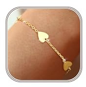 Dochais Damarmband guld/silver, 14K guldpläterade hjärtarmband, justerbart vänskapsarmband för kvinnor och flickor - smyckesgåva guldarmband, 23 cm, Mässing