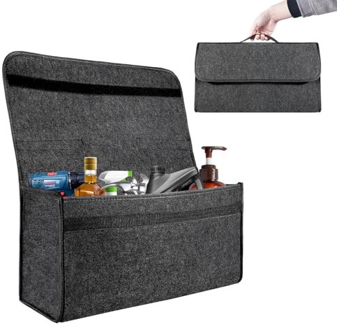 M.J COMFY-LIFE 50x30x15cm Car Boot Organizer Bag - Heavy Duty Anti-Slip Trunk Storage with Fastening Straps, Foldable Multi-Compartment Organizer for Tools, Emergency Kits, Groceries