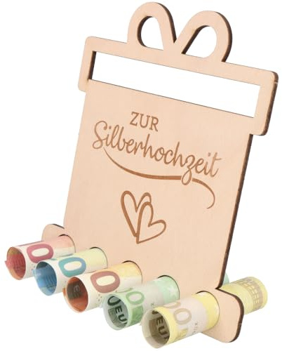 Spruchreif Expositor de madera para bodas de plata, regalo original de madera, embalaje creativo para el 25º aniversario del matrimonio
