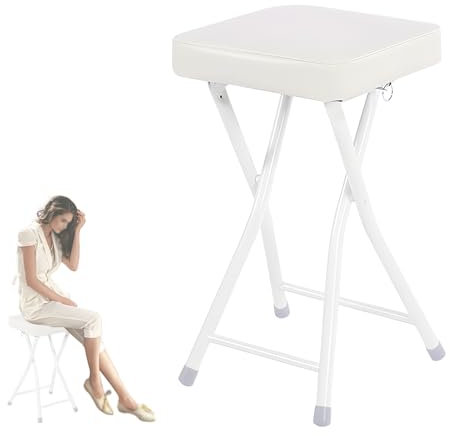 Sgabello da bar pieghevole, sgabello da bar pieghevole 19 pollici portatile sedia imbottita senza schiena in schiuma quadrata in metallo in metallo imbottito per uso interno a 243 libbre (bianca)