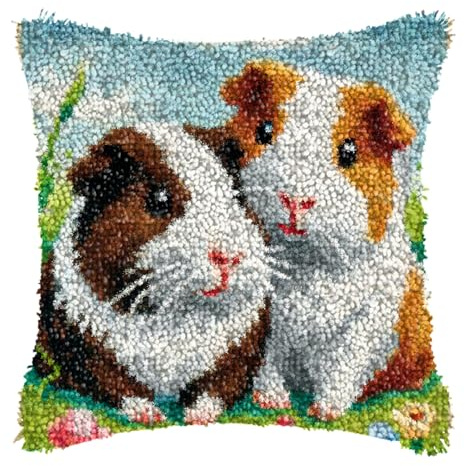 ZUHK Parrot Latch Hook Pillow Case Kits,17X17Inch 3D DIY Latch Hook Cushion Cover Kits Latch Hook Kit,with Latch Hook Tool Latch Hook Kit for Adults and Beginners (Guinea Pig)