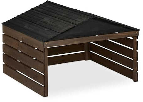 Relaxdays Garage per Tagliaerba Universale, Casetta per Robot Taglia Erba, 52,5x79x74 cm, Tettoia Legno, Marrone Nero