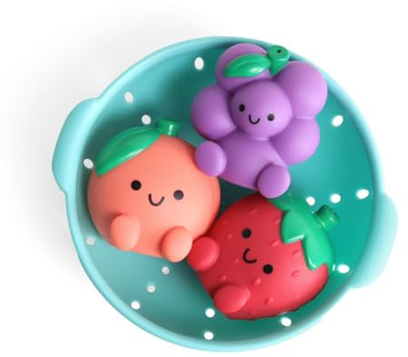 Itzy Ritzy Baby Bath Toys, Squirters & Sprinkle Strainer, Set of 4 (Fruit) | Includes 3 Fruit Squirters & Sprinkle Strainer for Sensory Water Play, Cause & Effect Learning & Motor Skills - 6 Mos & Up
