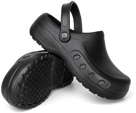 MEIAGDT Men's Chef Clogs, Non-Slip Safety Shoes, Waterproof and Oil Resistant, Adjustable Straps, Suitable for Restaurant, Kitchen, Nursing Work, Garden Clogs for Catering Cooking. Black-44