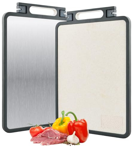 Focenat Doppelseitiges Schneidebrett, 2 in 1 Antibakterielles Edelstahl Schneidebrett, Titanium Cutting Board Groß für Fleisch/Gemüse/Obst - 45 x 31 cm