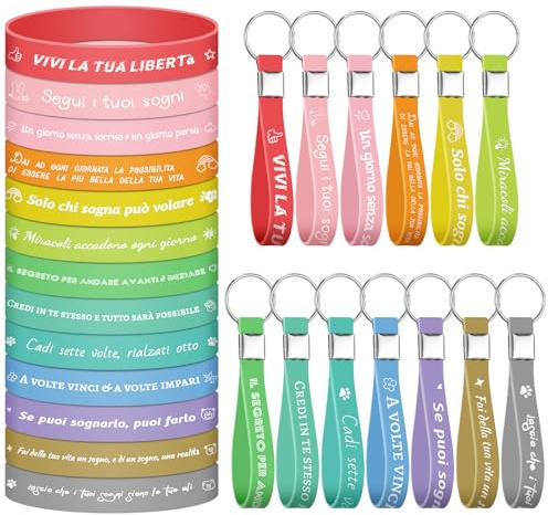 BORISCA Braccialetti Motivazionali in Gomma y Portachiavi Motivazionali Bracciale Silicone con Frasi Motivazioni Colorati y Silicone Bracelets with Inspirational Phrases Keychain per Colleghi Laureato