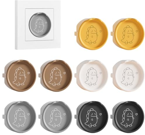 JYNVO Cache Prise Bébé 10 PCS Cache - Prise Silicone Dinosaure (2x Blanc/Noir/Café/Gris/Jaune) - Maison & Enfants Protection Électrique
