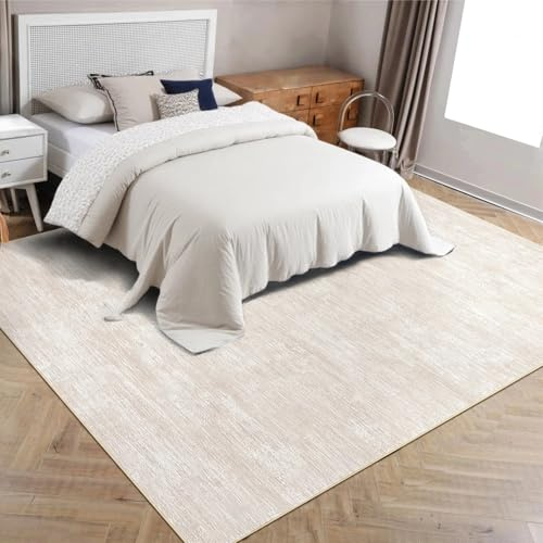 LuxFocus Teppich Schlafzimmer 240x340 cm Modernes Uni-Design Kurzflor Beige