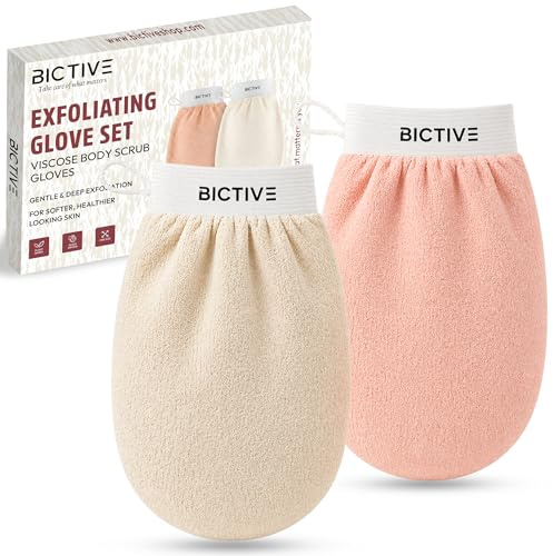 BICTIVE Set de 2 Guantes Exfoliantes Corporales para la Ducha Fabricados en Fibras de Origen Vegetal. Guante de Crin para Eliminar Piel Muerta. Manopla Kessa Hammam, Mejora la Apariencia de la Piel