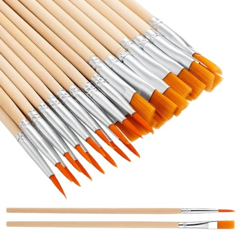 HJZHII 30 Pcs Nylon Hair Paint Brushes Set, Artist Paint Brushes | Flat Art Brush Round Pointed Tip Paintbrush Face Art Paint Brush for Watercolor Oil Acrylic Painting Craft Figurines Drawing