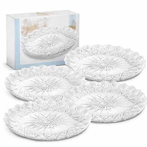 5 Vassoi Porta Torta Rotondi (Ø 33,5 cm) - Trasparenti con Decorazione a Stella in Plastica RESISTENTE e RIUTILIZZABILE - Porta Torte per Pasticceria, Feste, Compleanni, Matrimoni e Altro
