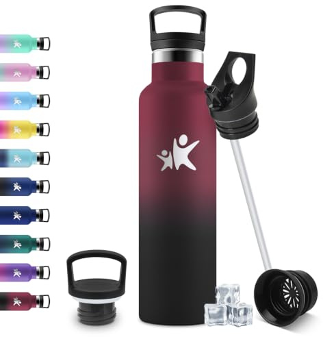 JAPORIA Gourde Isotherme 750ml, Bouteille Isotherme en Acier Inoxydable, Bouteille d'eau sans BPA, Gourde Inox avec Paille, Gourde Reutilisable pour l'École, Bureau, Extérieur, Camping, Yoga