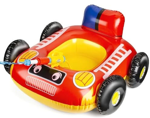 Bonalake Kids Pool Float, Fun Pvc Inflatable Car Pool Float Cooling Toddler Toys with Water Gun for Boys Girls, Red Kids Floats Car Inflatable Floats
