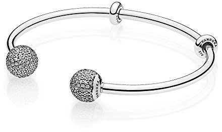 Pandora Damen Armreif Silber mit Pavé-Kugelverschluss 16cm