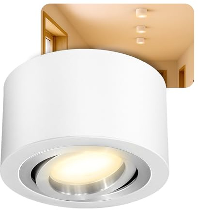 SSC-LUXon LANTI Aufbauspot weiß silber – Strahler schwenkbar 4-Stufen dimmbar über Schalter mit LED 4W warmweiß – Deckenlampe für Wohnzimmer & Flur
