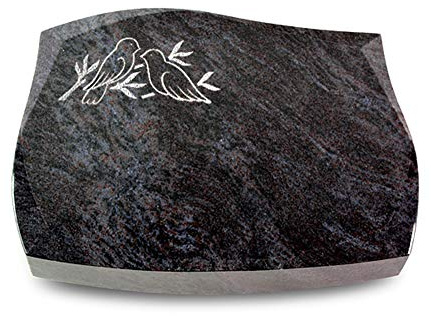 Wilhelmy Grabmale Galaxie Orion Alu Grabplatte, Grabstein, Grabkissen, Urnengrabstein, Liegegrabstein Modell Galaxie 40 x 30 x 7 cm Orion-Granit, poliert inkl. Gravur (Sandstrahl-Ornament Vögel)