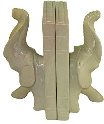 The Friendly Trading Co Elefanten-Buchstützen – afrikanische Stein-Buchstützen Skupturen 15 cm – Natur – Fair Trade Afrika