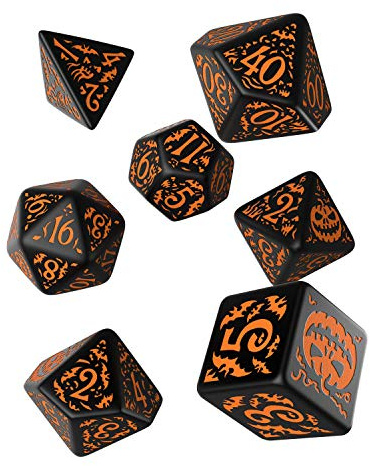 Q-Workshop HAP69 - Halloween Pumpkin Black & orange Dice Set (7), Nicht Zutreffend