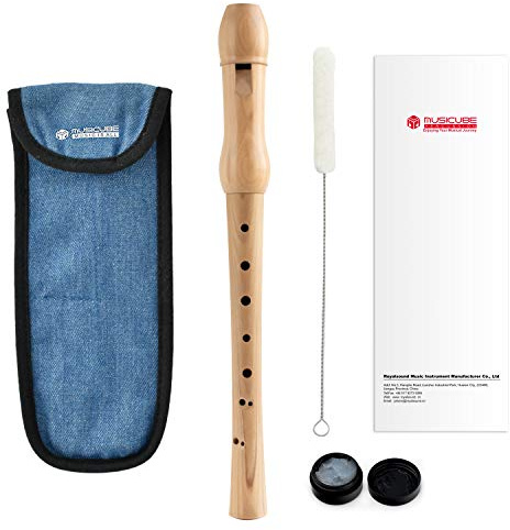 MUSICUBE Soprano Recorder Instrument for Kids Adults Baroque Maple Wood Recorder with Clean Kit and Storage Bag Musical Instrument Kit Beginner and Students Friendly