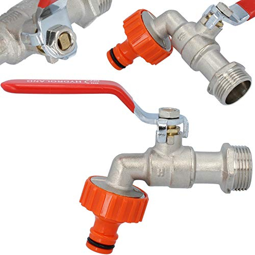 HYDROLAND Wasserhahn Garten 3/4 mit Schnellkupplung & Ergonomischem Griff | Kugelhahn 3/4 Zoll Auslaufventil Gartenhahn Messing Absperrhahn mit Mutter Kugelauslaufhahn Kupplung Schlauchanschluss