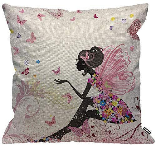 HGOD DESIGNS Butterfly Cushion Cover,Pink Wing Elves and Butterflies Throw Pillow Case Home Decorative for Men/Women Living Room Bedroom Sofa Chair 18X18 Inch Pillowcase 45X45cm