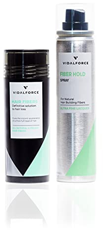 VidalForce Pack (Haarpuder Aschbraun + Fixierspray für Haarverdichter) Dichtes Haar in 20 s I Haarverdichter I Haar Verdichten I Haare Pulver I Haarverdichtung Puder