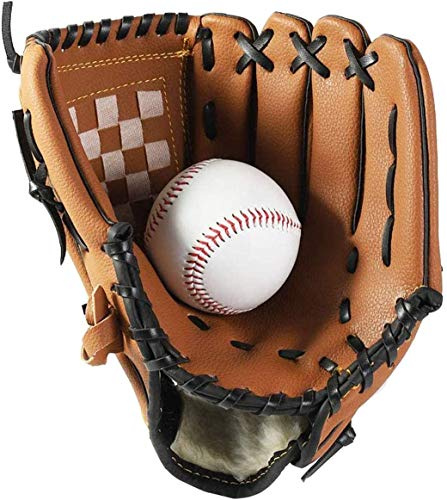 Wonninek brun basebollhandske 32,8 cm sport fladdermushandskar med baseball PU-läder justerbar och bekväm höger hand kasta, vänsterhandske vuxen