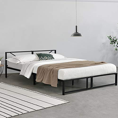 [en.casa] Struttura Letto Matrimoniale King Size in Acciaio con Testiera 180 x 200 cm Letto Doppio Minimalista in Metallo per Camera da Letto Moderno - Nero