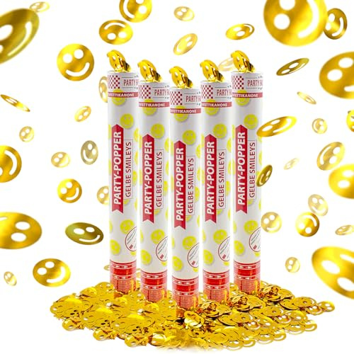 Party Factory 5 Party Popper, 40 cm, Smileys, Konfettiregen für Hochzeit, Geburtstag oder Silvester