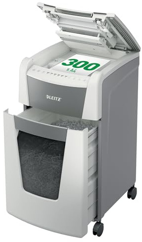 LEITZ IQ Autofeed 300 P-5 Office, Distruggidocumenti Automatico, 300 Fogli, Taglio a Frammenti, Sicurezza P-5, Capacità 60 litri, 80160000