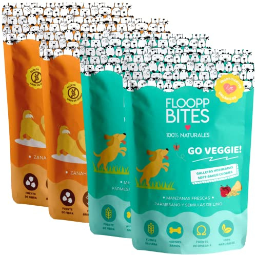 Floopp Bites Snacks Naturales para Perros, Galletas Crujientes, Mix Hipoalergénico Rico en Omega 3, Pack 4x100g
